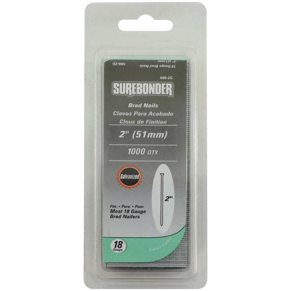 400-2G Brad Nails - 18 Gauge, 2" Length - 1000 count