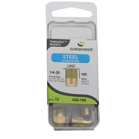 Surebonder 1/4-20 Steel Threaded Inserts – Yellow Zinc Finish, Pack of 12