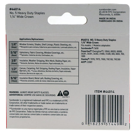 #5 Heavy Duty Wide Crown Staples - 1/4"  - 1000 ct. - Surebonder