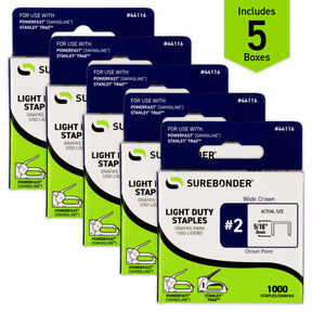 44116 #2 Light Duty Wide Crown Staples - 5/16" Length - 1000/box, 5 Pack