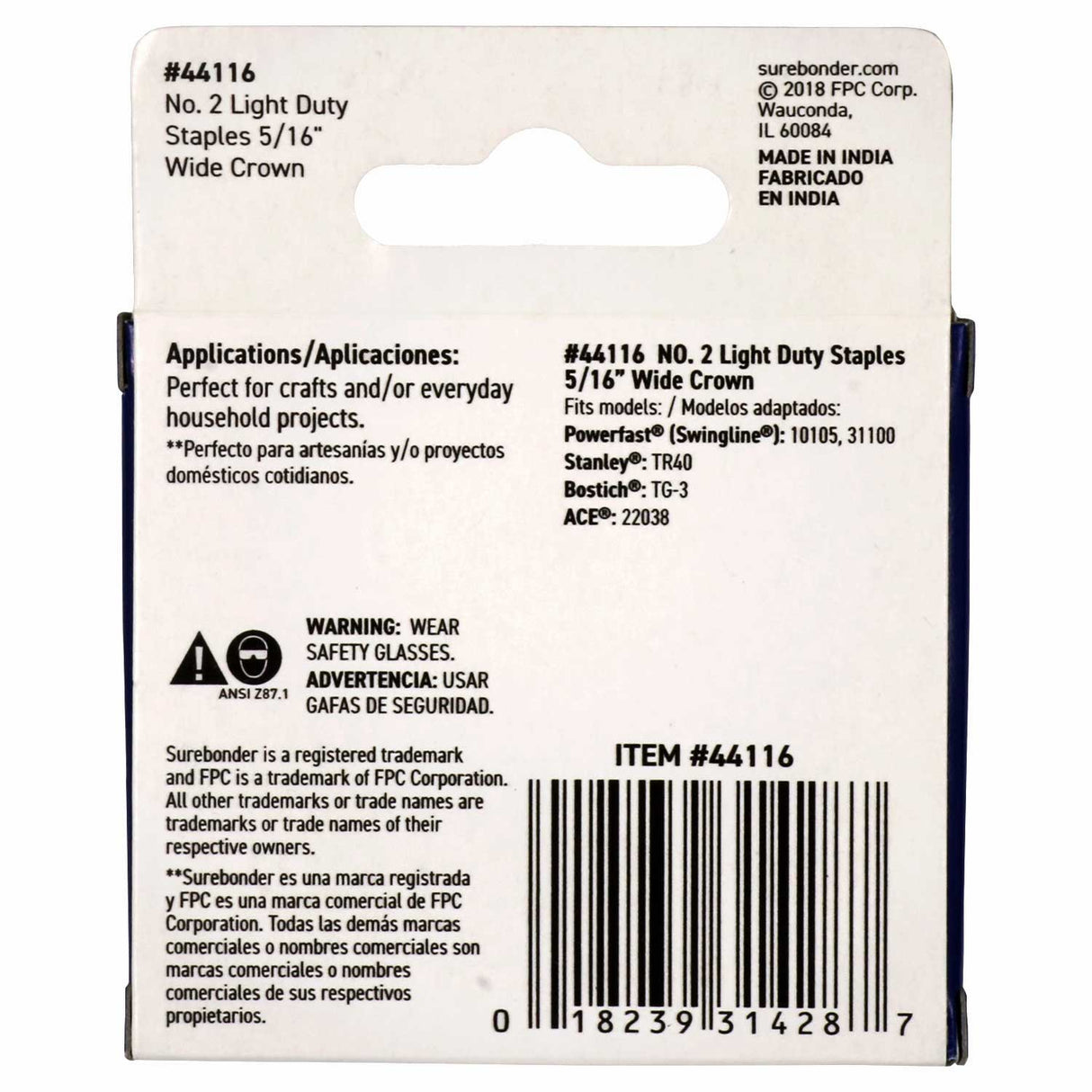 44116 #2 Light Duty Wide Crown Staples - 5/16" Length - 1000/box, 5 Pack - Surebonder