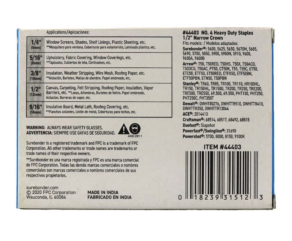 #4 Heavy Duty Narrow Crown Staples - 1/2" - 5000 ct. - Surebonder