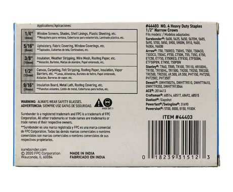 #4 Heavy Duty Narrow Crown Staples - 1/2" - 5000 ct. - Surebonder