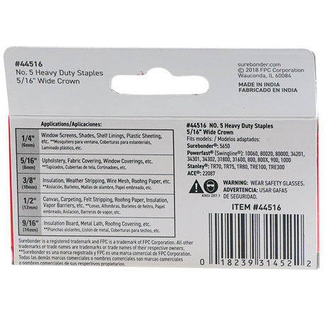 #5 Heavy Duty Wide Crown Staples - 5/16"  - 1000 ct. - Surebonder