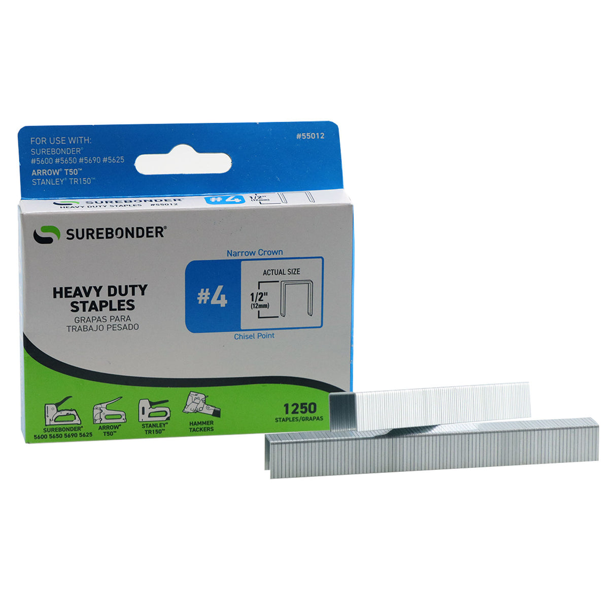 #4 Heavy Duty 1/2" Narrow Crown Staples - 1250 ct. - Surebonder