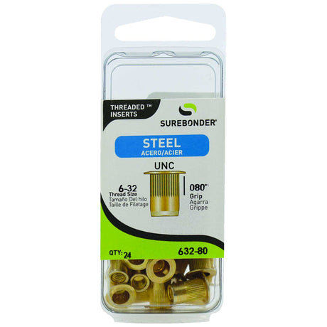 Surebonder 6-32 Steel Threaded Inserts 25-Pack – Rivet Nuts for Thin Metal, Plastic, or Fiberglass, Model 432-632