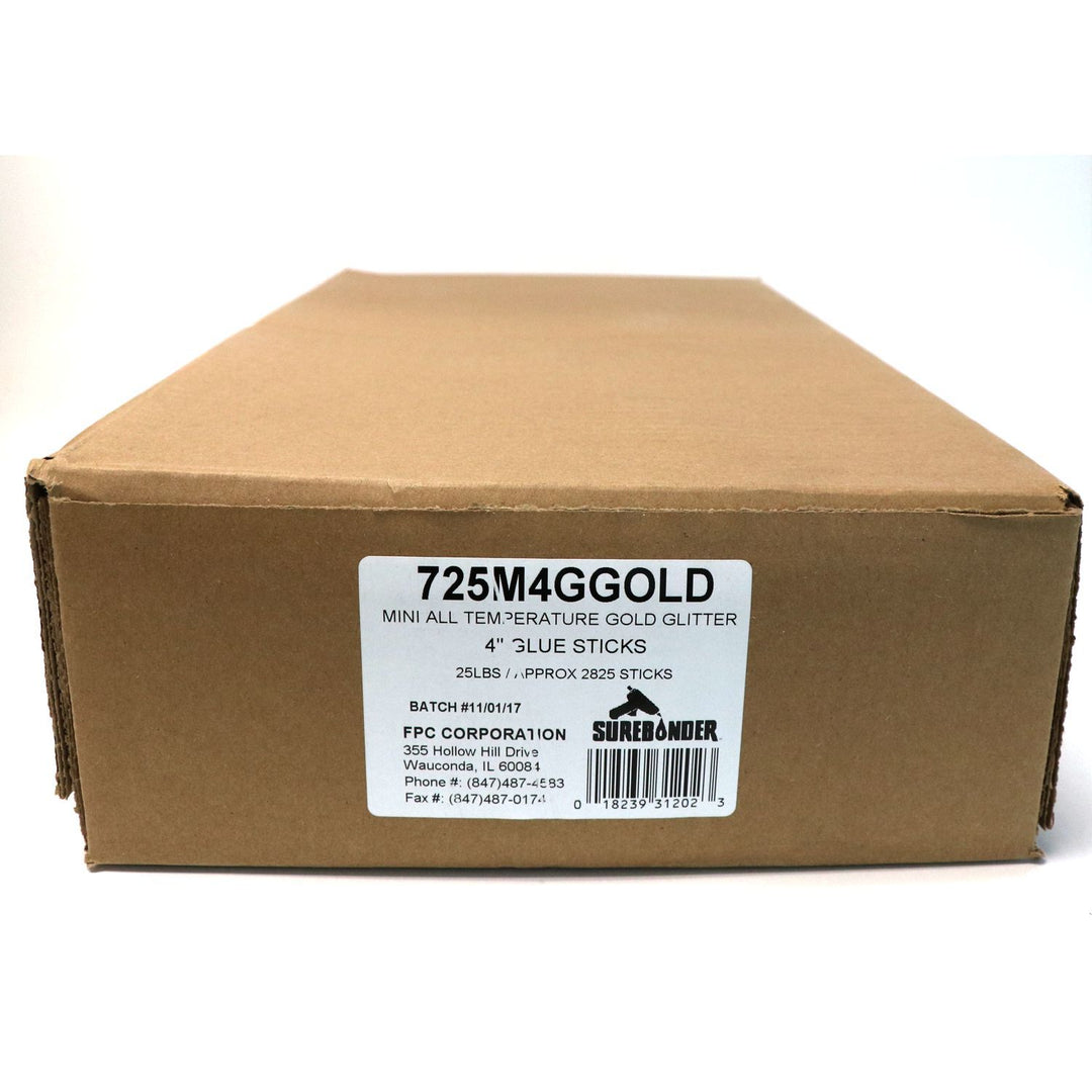 725M4GGOLD Mini Size 4" Gold Color Glitter Hot Glue Stick - 25 lb Box - Surebonder