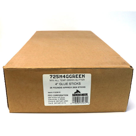 725M4GGREEN Mini Size 4" Green Color Glitter Hot Glue Stick - 25 lb Box - Surebonder