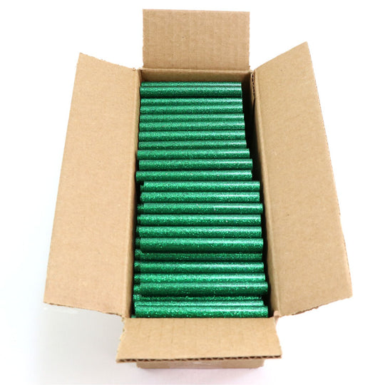 725R54GGREEN Full Size 4" Green Color Glitter Hot Glue Stick 5 lb Bo