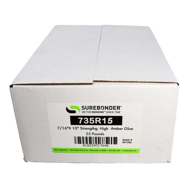 735R15 Industrial Strength Hot Glue Sticks, Amber Color, 15", 25 lb. Box - Surebonder