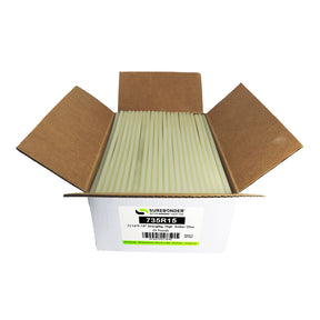 Surebonder industrial high-strength hot glue sticks, 15 inches length, amber color, 25 lb. box, 450 sticks, Made in the USA