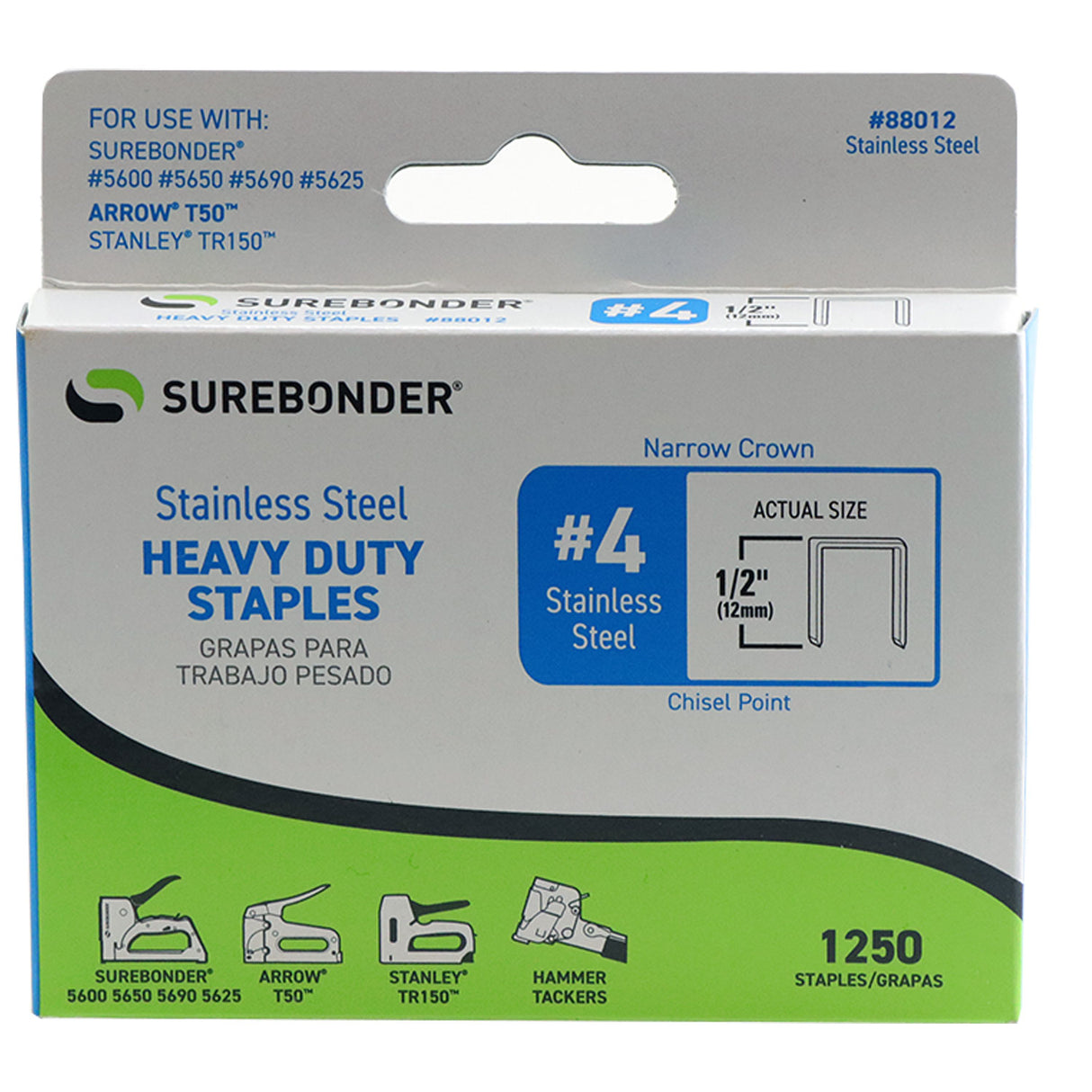 #4 Stainless Steel 1/2" Narrow Crown Staples - 1250 ct.