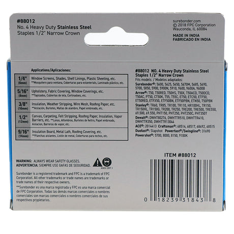 #4 Stainless Steel 1/2" Narrow Crown Staples - 1250 ct. - Surebonder