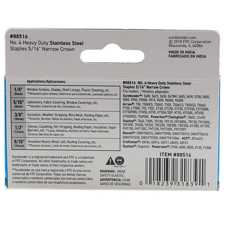 #4 Stainless Steel 5/16" Narrow Crown Staples - 1250 ct. - Surebonder