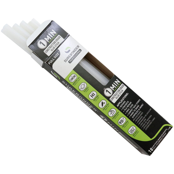 Construction Grade Adhesive Hot Melt Glue Sticks, Full Size 10" Length - 1 Minute Working Time (CG-1R10T) - Surebonder