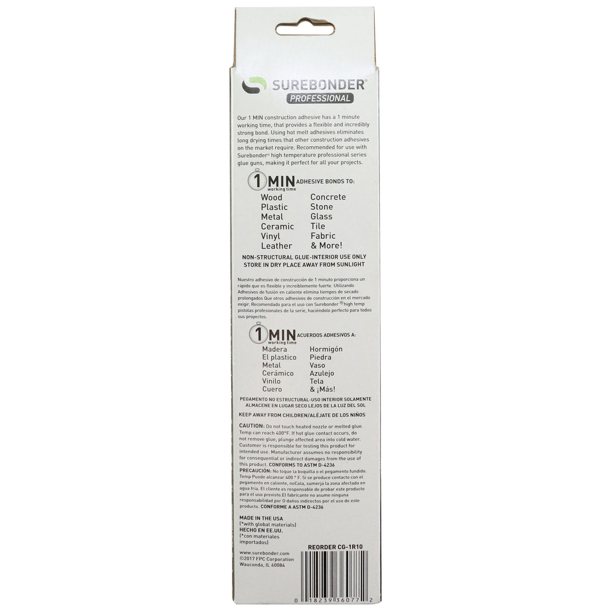 Construction Grade Adhesive Hot Melt Glue Sticks, Full Size 10" Length - 1 Minute Working Time (CG-1R10T) - Surebonder