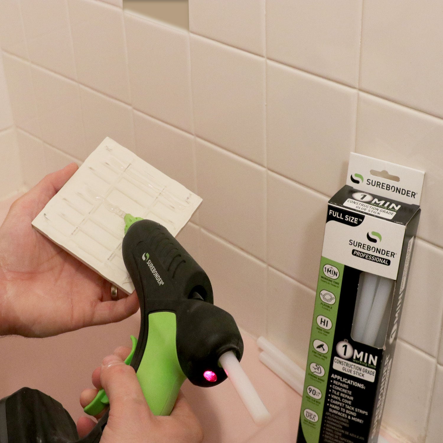 Construction Grade Adhesive Hot Melt Glue Sticks, Full Size 10" Length - 1 Minute Working Time (CG-1R10T) - Surebonder