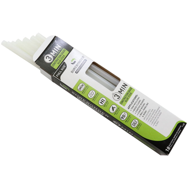 Construction Grade Adhesive Hot Melt Glue Sticks, Full Size 10" Length - 3 Minute Working Time (CG-3R10T) - Surebonder