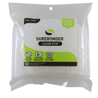 Surebonder clear full size hot glue sticks, 4 inches long, 7/16 inches diameter, 50 pack, Made in USA