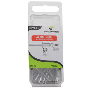 Surebonder 1/8 x 1/8 aluminum blind rivets for fastening thin metal, plastics, and crafts