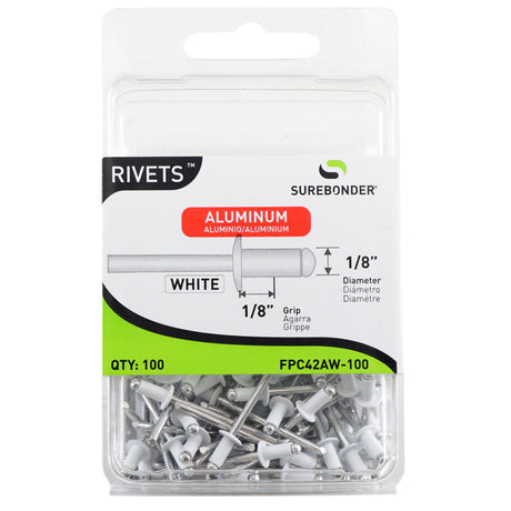 FPC42AW-100 Short White Aluminum Rivets - 1/8" Diameter, 1/8" Grip - 100 Count