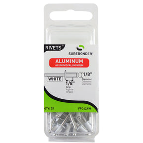 Surebonder 1/8 x 1/8 white aluminum blind rivets for home repairs, automotive trim, and crafts