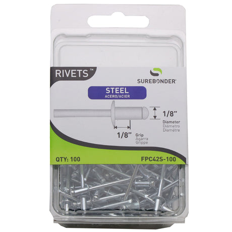 FPC42S-100 Short Steel Rivets - 1/8" Diameter, 1/8" Grip - 100 Count