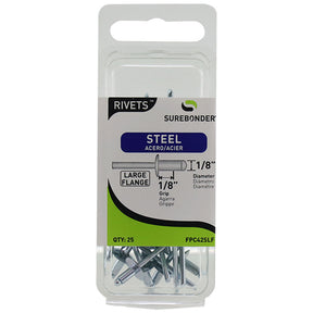 FPC42SLF Large Flange Short Steel Rivets - 1/8" Diameter, 1/8" Grip - 25 Count