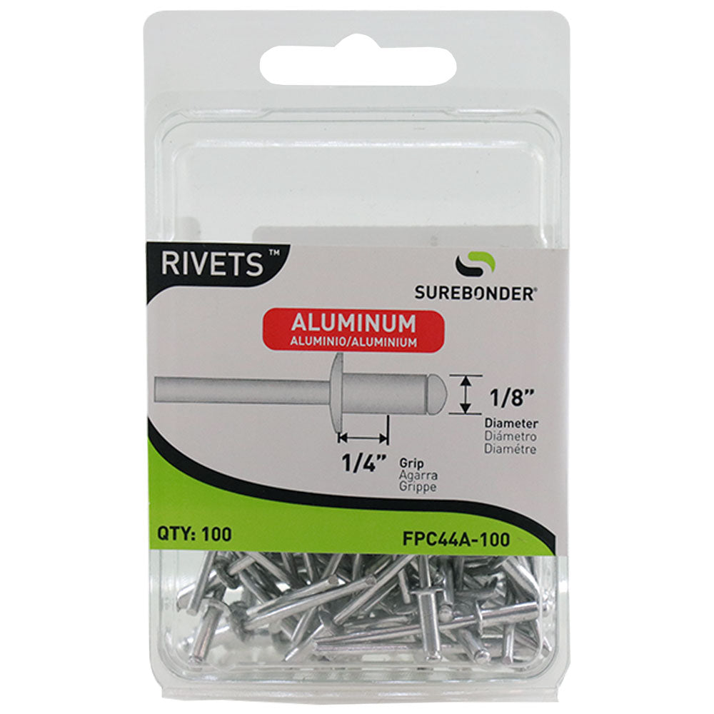 FPC44A Short Aluminum Rivets - 1/8" Diameter, 1/4" Grip - 100 Count