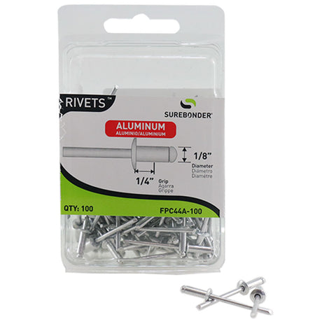 FPC44A Short Aluminum Rivets - 1/8" Diameter, 1/4" Grip - 100 Count - Surebonder