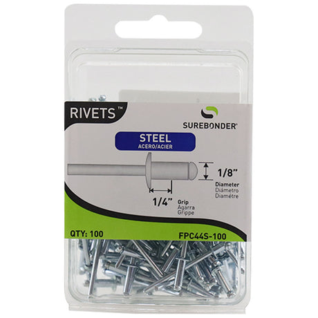 FPC44S Short Steel Rivets - 1/8" Diameter, 1/4" Grip - 100 Count