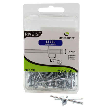 FPC44S Short Steel Rivets - 1/8" Diameter, 1/4" Grip - 100 Count - Surebonder