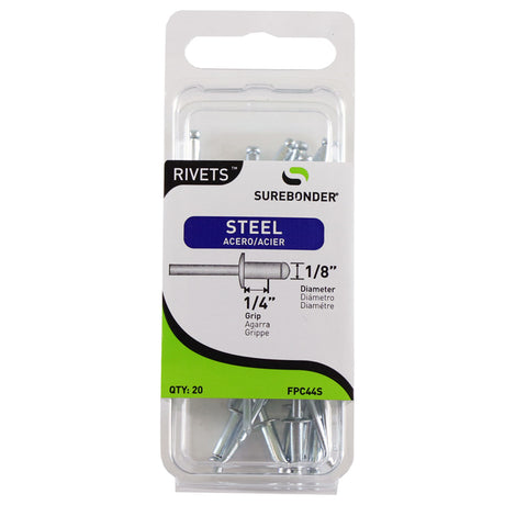 FPC44S Short Steel Rivets - 1/8" Diameter, 1/4" Grip - 20 Count
