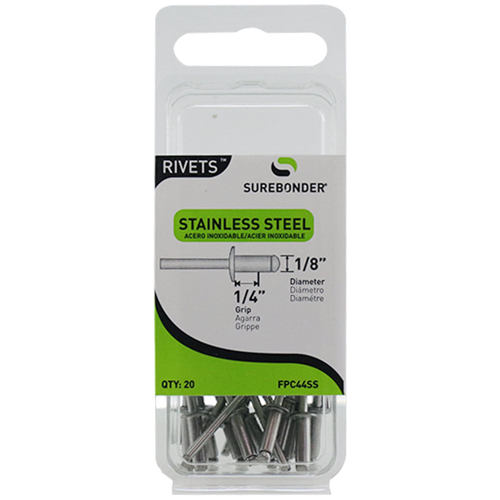 FPC44SS Short Stainless Steel Rivets - 1/8" Diameter, 1/4" Grip - 20 Count