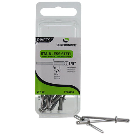 FPC44SS Short Stainless Steel Rivets - 1/8" Diameter, 1/4" Grip - 20 Count - Surebonder