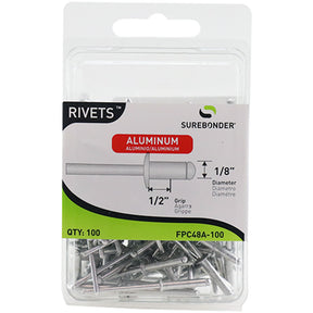 Surebonder 1/8 x 1/2 aluminum blind rivets for fastening thin metals, electronics, and crafts