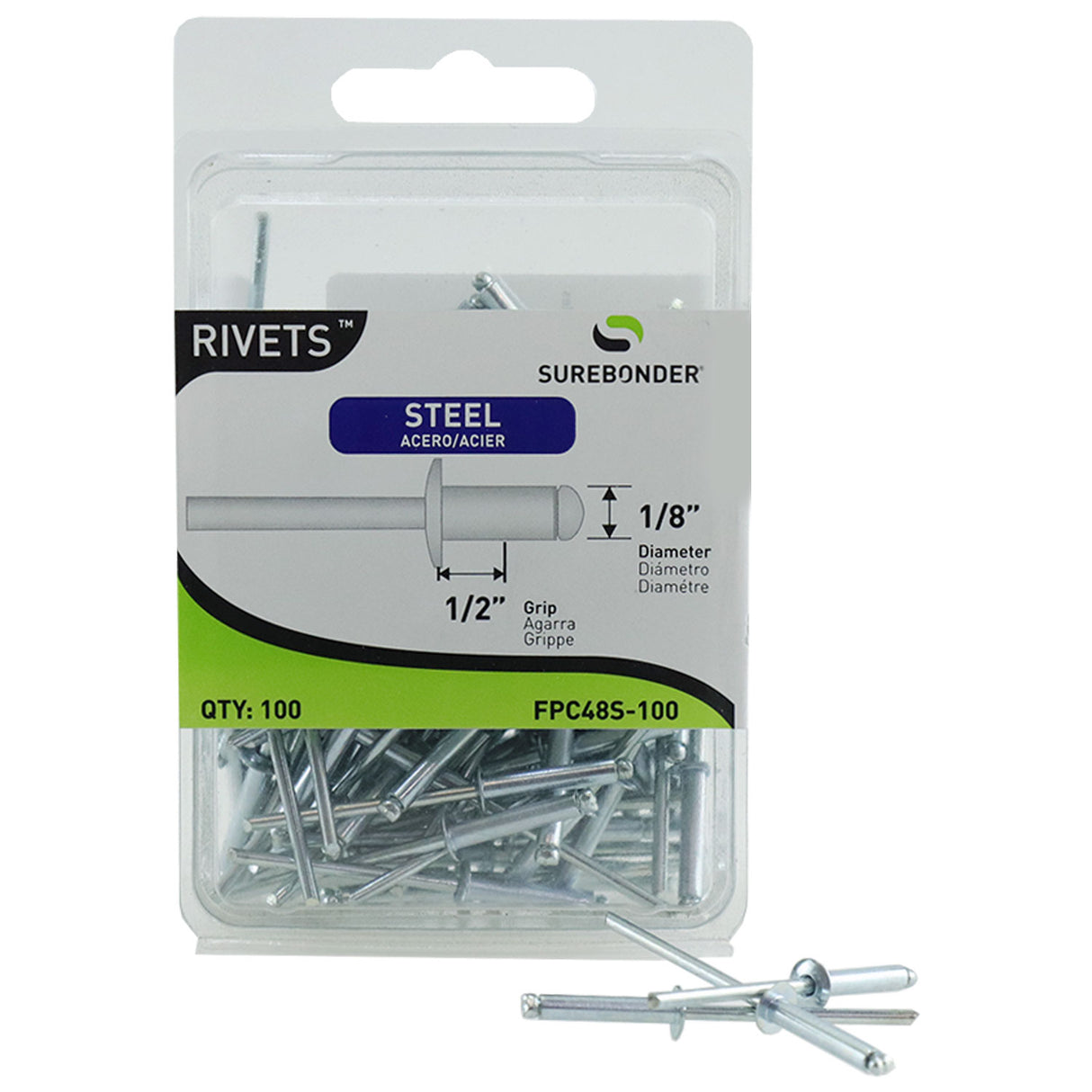 FPC48S Long Steel Rivets - 1/8" Diameter, 1/2" Grip - 100 Count - Surebonder