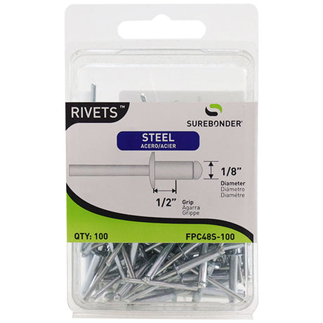 FPC48S Long Steel Rivets - 1/8" Diameter, 1/2" Grip - 100 Count