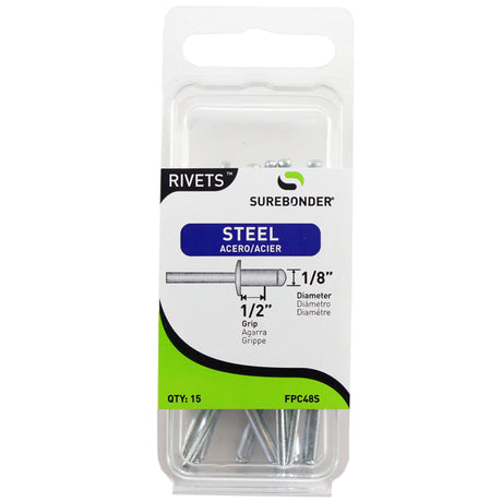 FPC48S Long Steel Rivets - 1/8" Diameter, 1/2" Grip - 15 Count