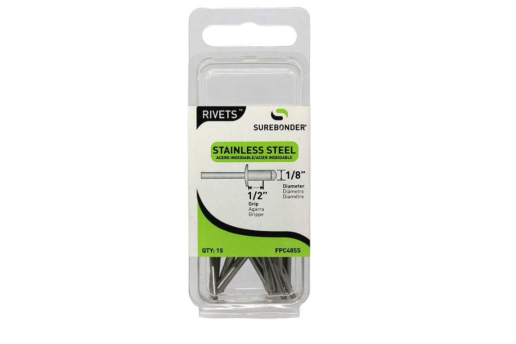 1/8 x 1/2 stainless steel blind rivets for HVAC, insulation panels, and layered materials