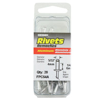 FPC54A Short Aluminum Rivets - 5/32" Diameter, 1/4" Grip - 20 Count