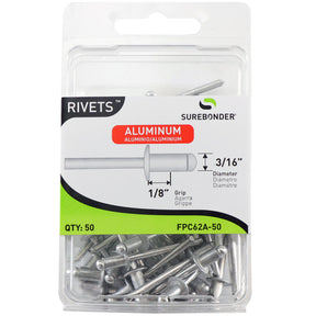 Surebonder 3/16 x 1/8 aluminum blind rivets for securing metal, plastic, and fiberglass materials