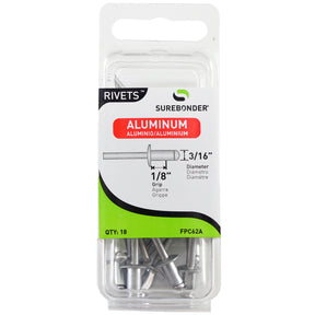 FPC62A Short Aluminum Rivets - 3/16" Diameter, 1/8" Grip - 18 Count