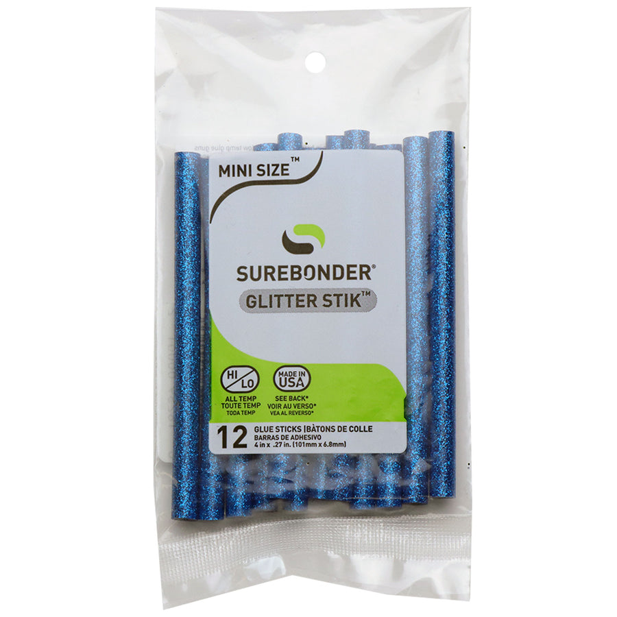 Blue Glitter Hot Glue Sticks Mini Size - 4" - 12 Pack
