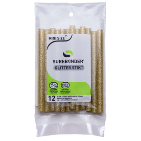 Gold Glitter Hot Glue Sticks Mini Size - 4" - 12 Pack