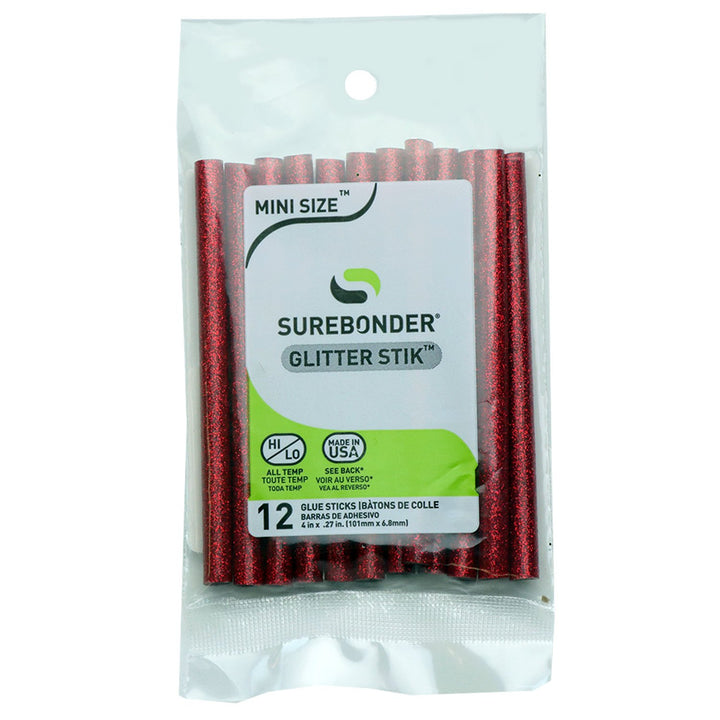 Red Glitter Hot Glue Sticks Mini Size - 4" - 12 Pack