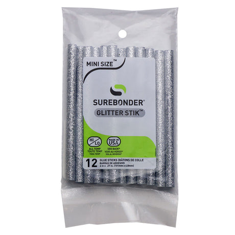 Silver Glitter Hot Glue Sticks Mini Size - 4" - 12 Pack